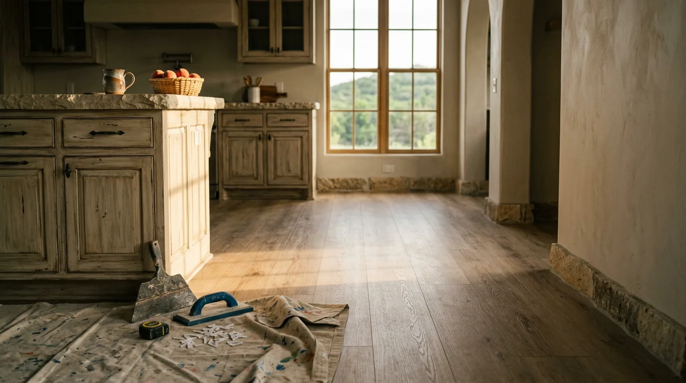 Professional flooring installation in a residential kitchen