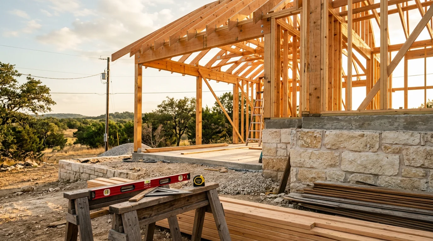 Construction framing and structural work on a residential home project